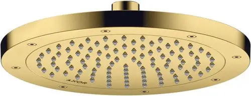 Kopfbrause in Polished Gold Optik mit gleichmäßiger Wasserverteilung, ausgestattet mit Duschdüsen. Hersteller: AXOR.